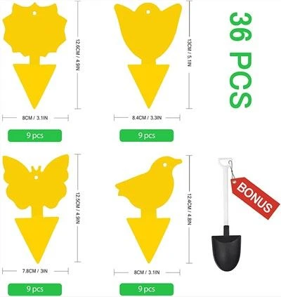 36 st klibbiga fällor för fruktfluga, vitfluga, svampmugg, mygga och bug, gula klibbiga insektsfångare för inomhus/utomhus/kök, extremt klibbig flugfälla, giftfri, 4 former
